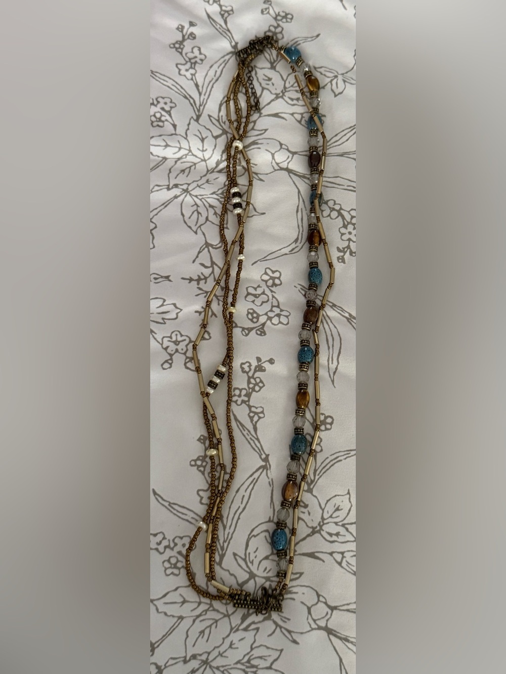 Beaded Multi-Strand Women’s Necklace - Blue, Gold, Brown